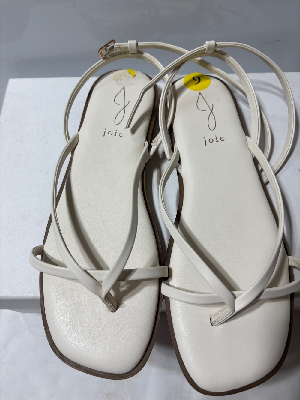 Joie Cream Strappy Flat Sandals with Ankle Wrap